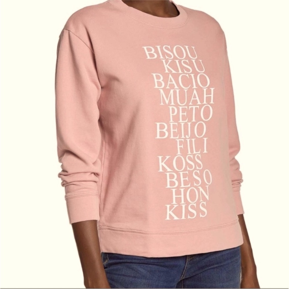 J. CREW Kiss Pullover French Terry Graphic Sweatshirt Soft Pink Dusty Rose Sz M